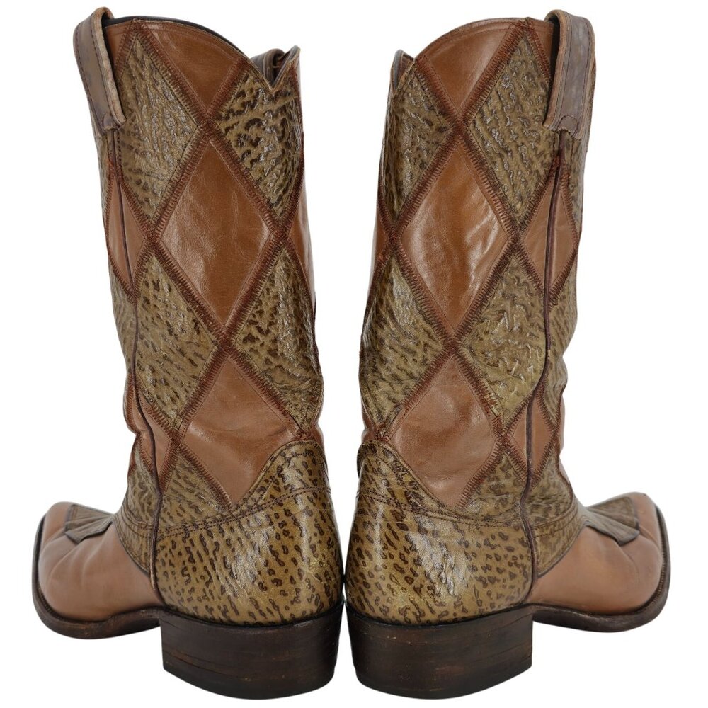 Vintage Nocona Boots Exotic Shark skin + Leather Diamond Patchwork Cowboy Men 9D